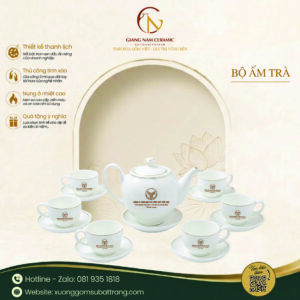 Bộ ấm trà dáng minh long in logo ngân hàng