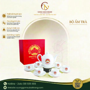 Bộ ấm trà in logo đại hội đại biểu mặt trận tổ quốc