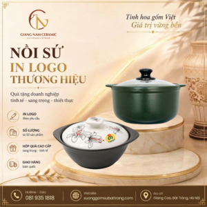Nồi Đất Nắp Sứ Trắng Hoa Văn DongHwa In logo