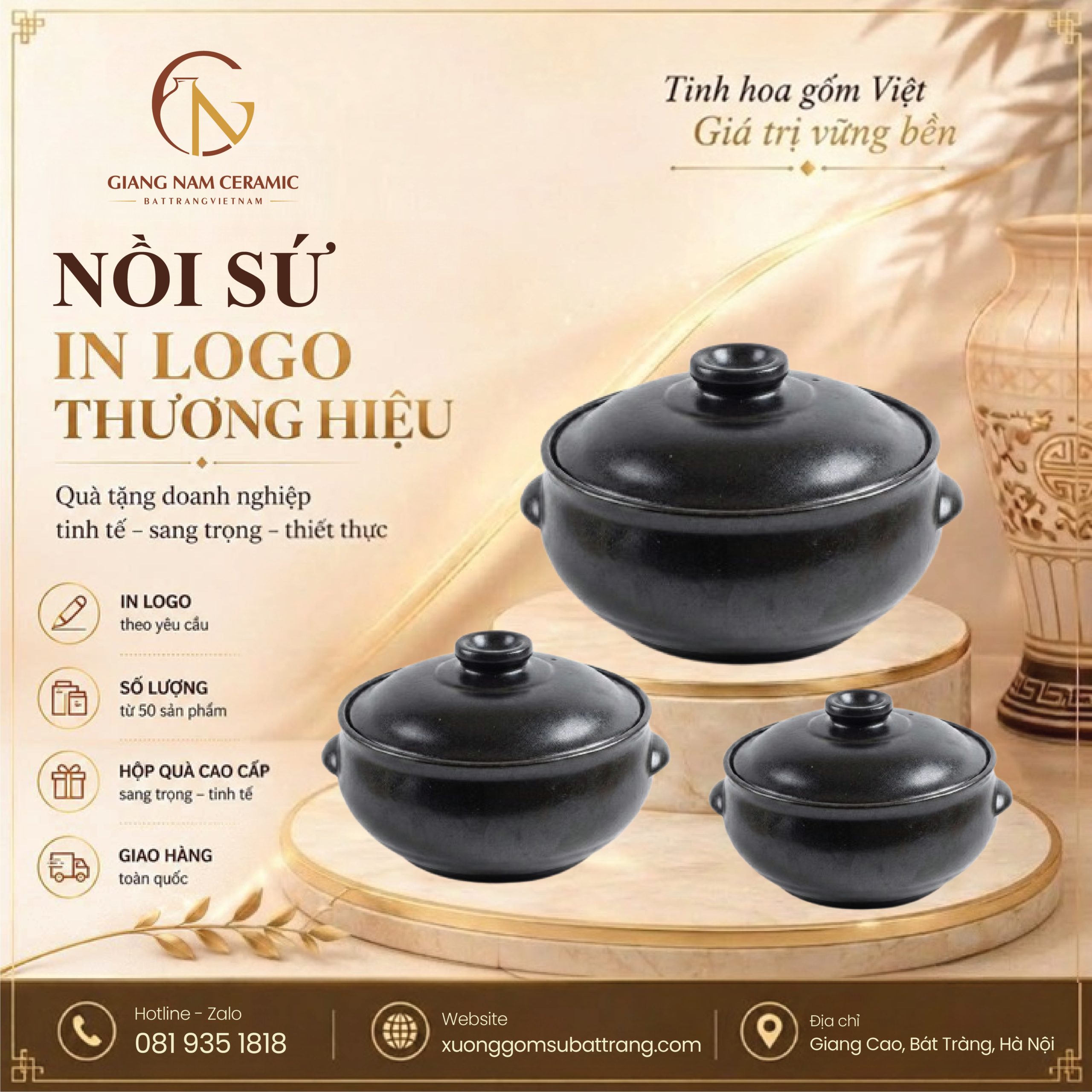 Nồi đất dưỡng sinh in logo 1 Nồi đất dưỡng sinh in logo