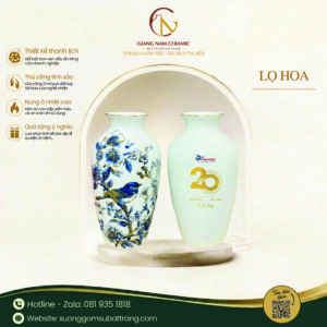 Alternative view of Lọ hoa Bát Tràng vẽ chim hoạ mi xanh coban in logo