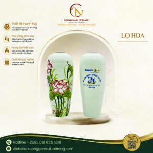 Lọ hoa Bát Tràng vẽ hoa sen in logo